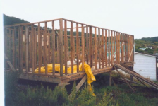 599: Red Island. A new cabin under construction. (2002) [courtesy of Heather Walsh]
